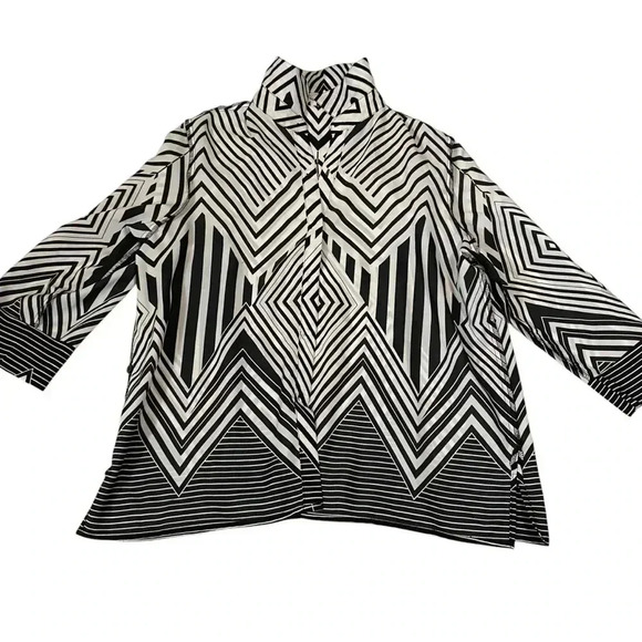 VGT Alfred Dunner 80s Women's Blouse Button Down Psychadelic Geometric Print 16 - Picture 7 of 15